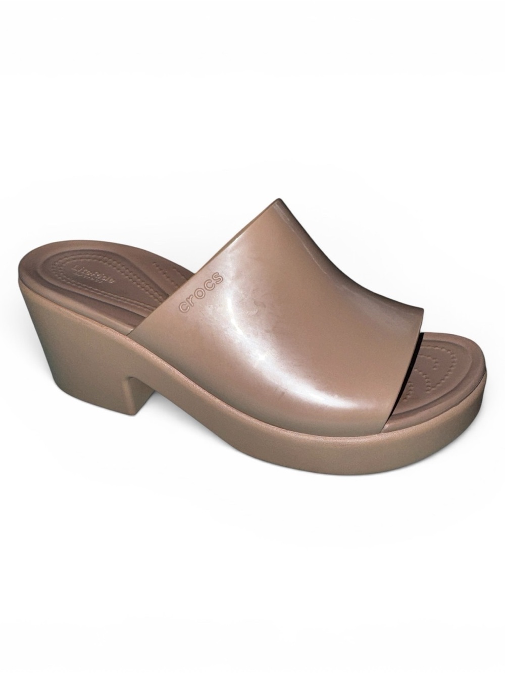 Crocs Brooklyn Slide High Shine Heel Women’s 11 Taupe LiteRide